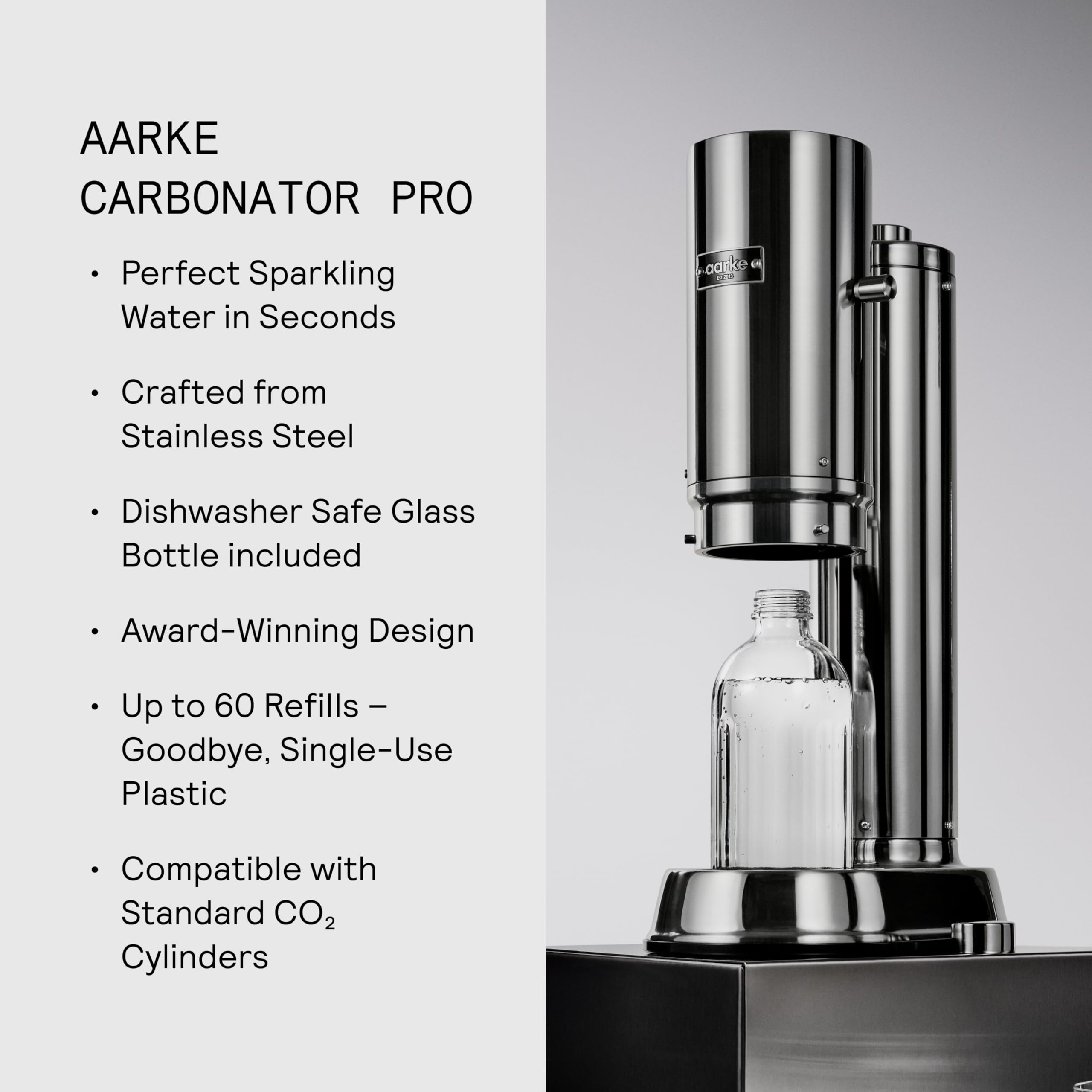Aarke Carbonator Pro botella apta para lavavajillas, limpieza sin esfuerzo
