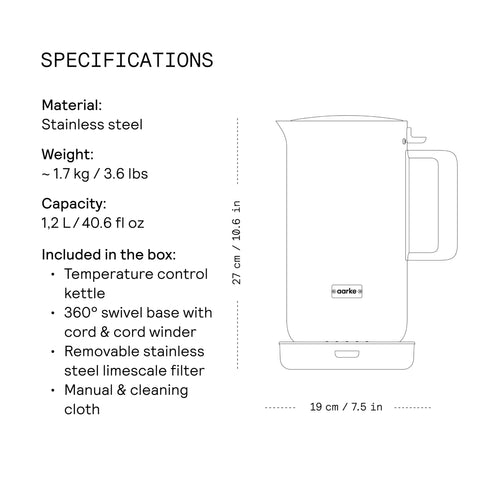 Hervidor Aarke 1,2 L dimensiones compactas para mostrador