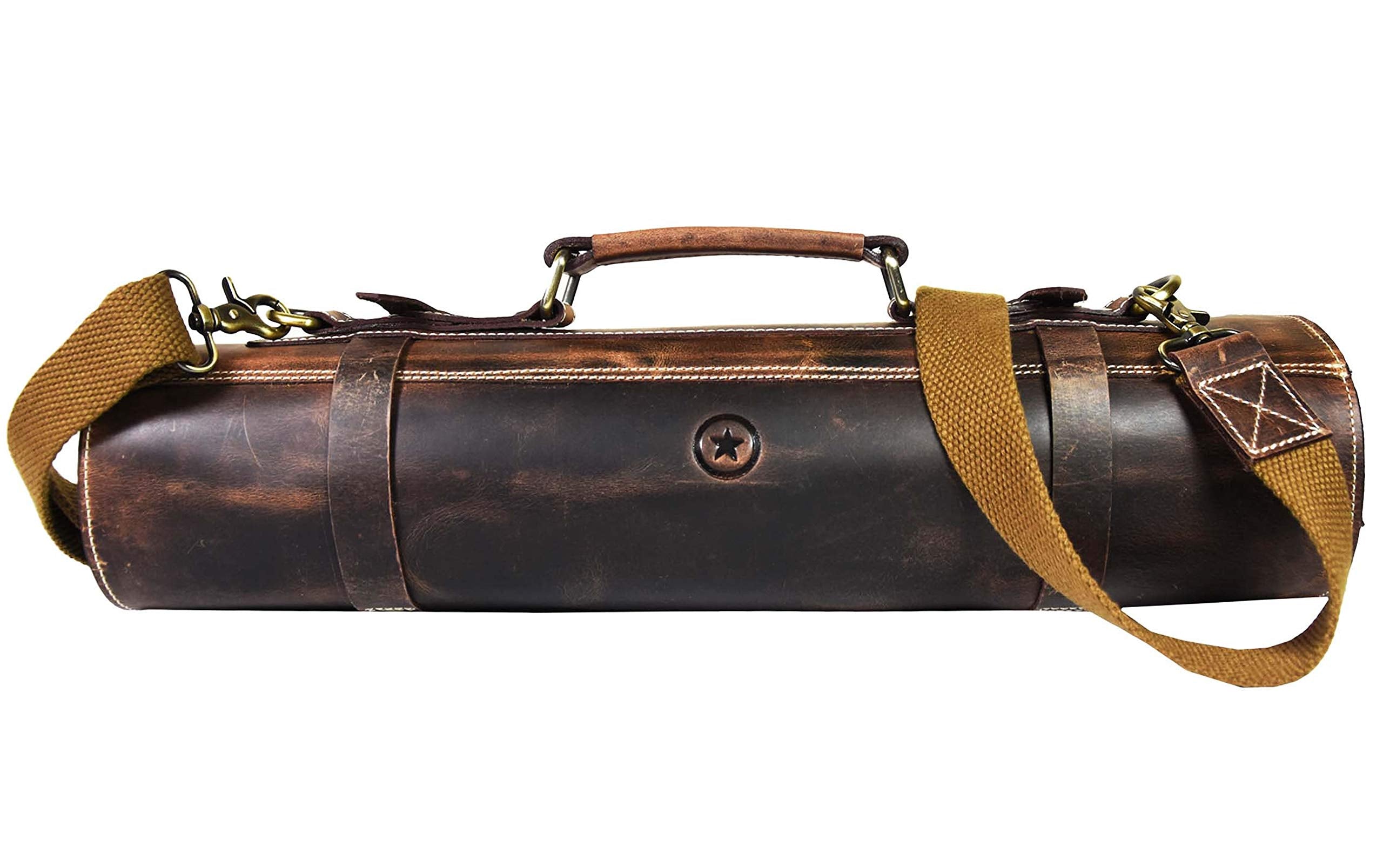 AARON LEATHER GOODS VENDIMIA ESTILO funda-cuchillos exterior cuero marrón, diseño elegante y transporte seguro