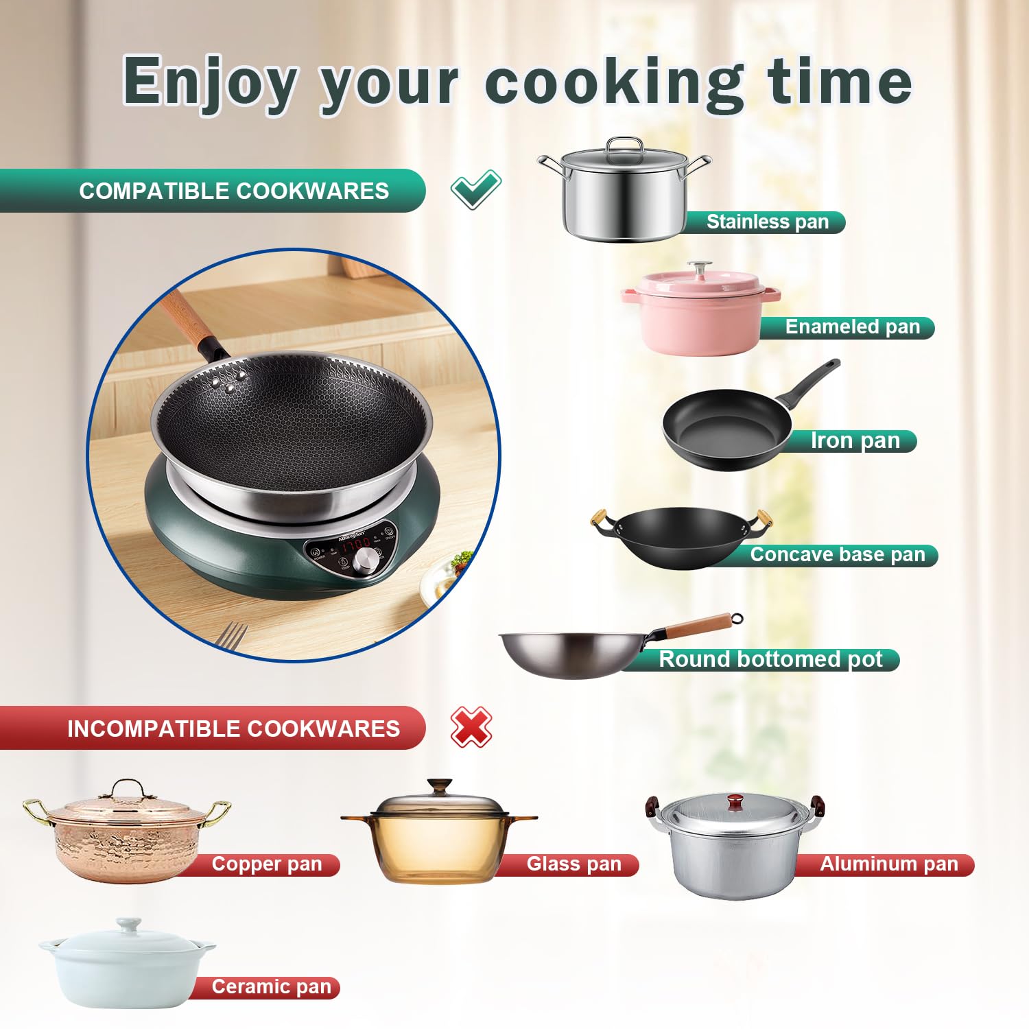 Abangdun induccion sarten-wok con doble control facilita ajustar temperatura.