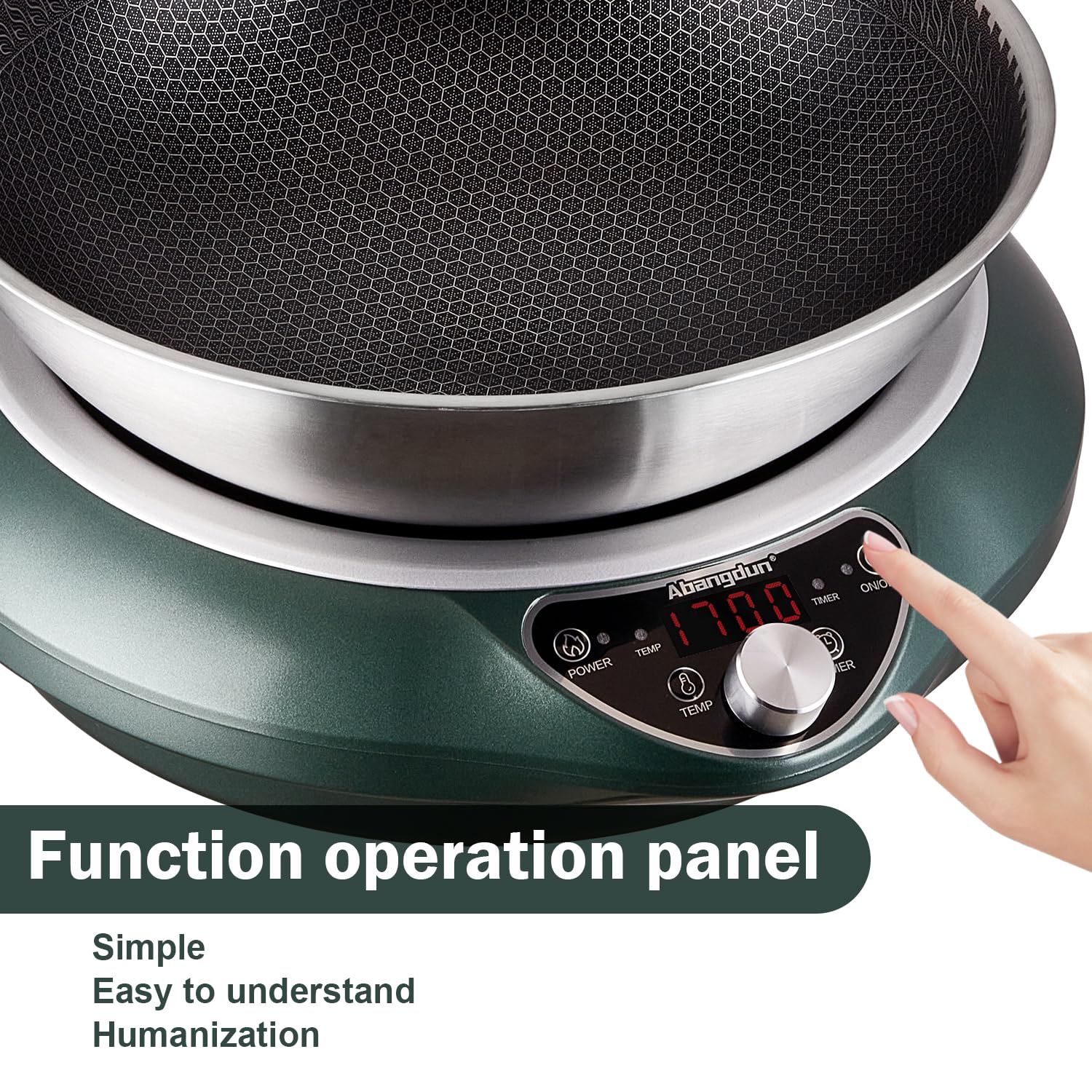 Abangdun induccion sarten-wok diseño compacto facilita almacenamiento.