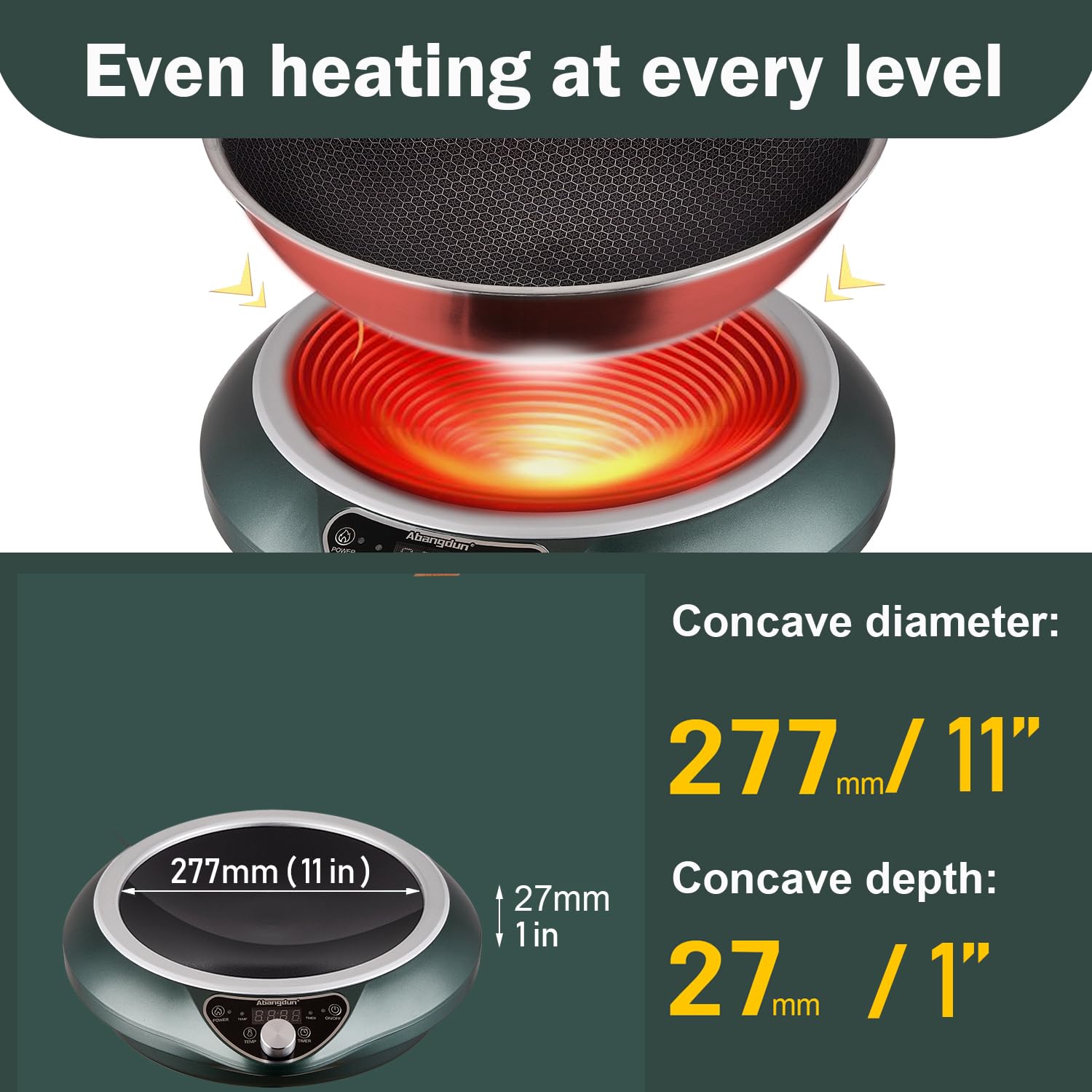 Abangdun induccion sarten-wok de 1700W para calentamiento rápido.