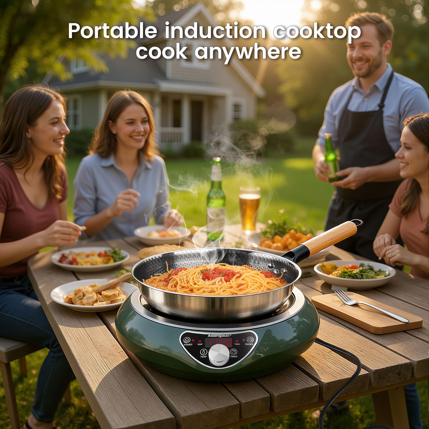 Abangdun Wok Inducción: diseño curvo para uso cómodo y compacto.