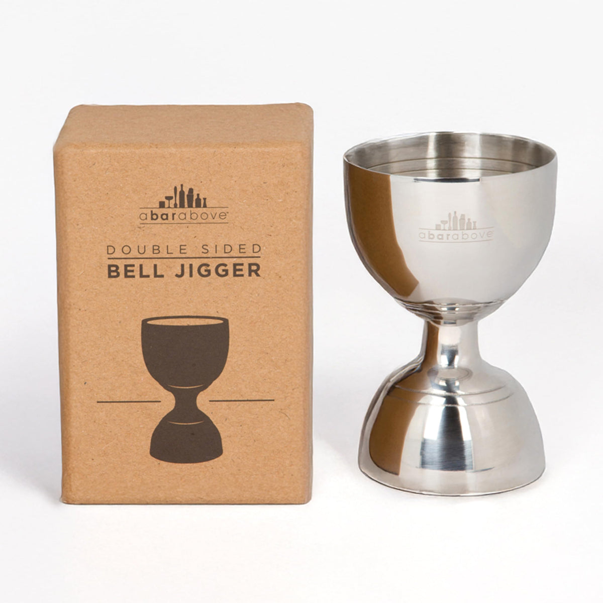 A Bar Above Jigger de campana con doble cara para medidas internas precisas.