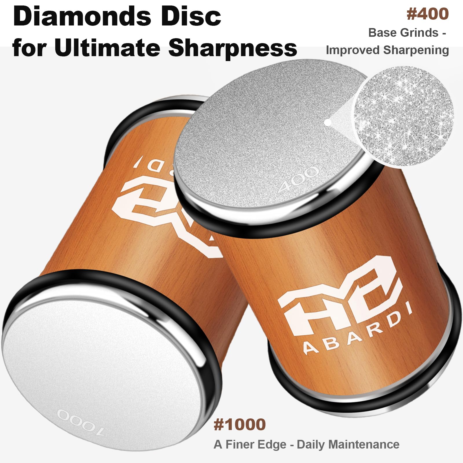 Discos de diamante 400 y 1000 para afilar y pulir.