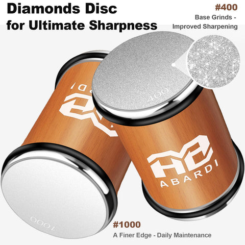 Discos de diamante 400 y 1000 para afilar y pulir.
