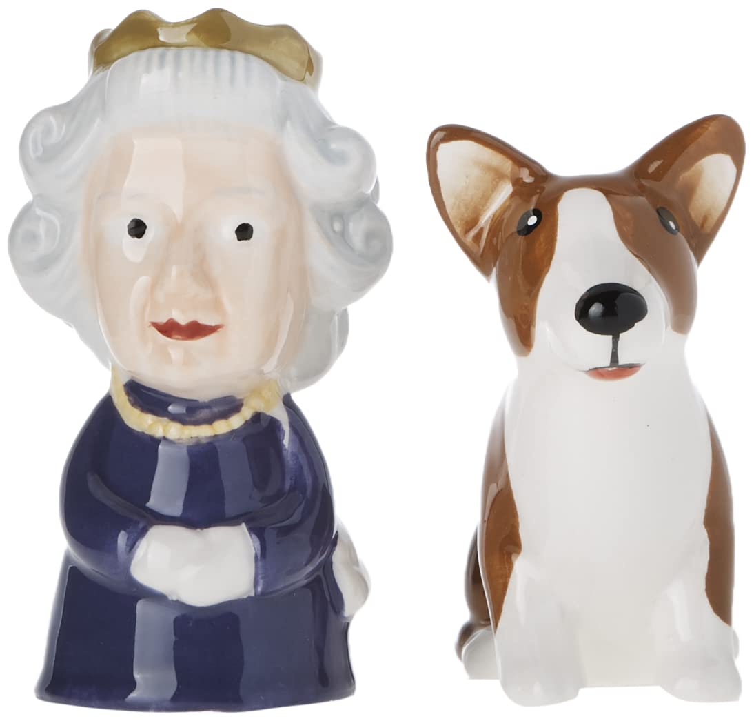 Reina con corgi en porcelana: detalle pintado a mano para ocasiones especiales.