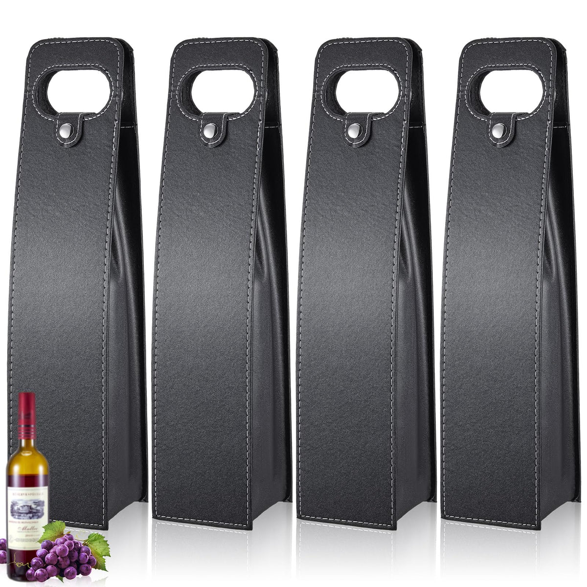 Bolsa Abbylike de cuero negro con asa para transportar vino con estilo