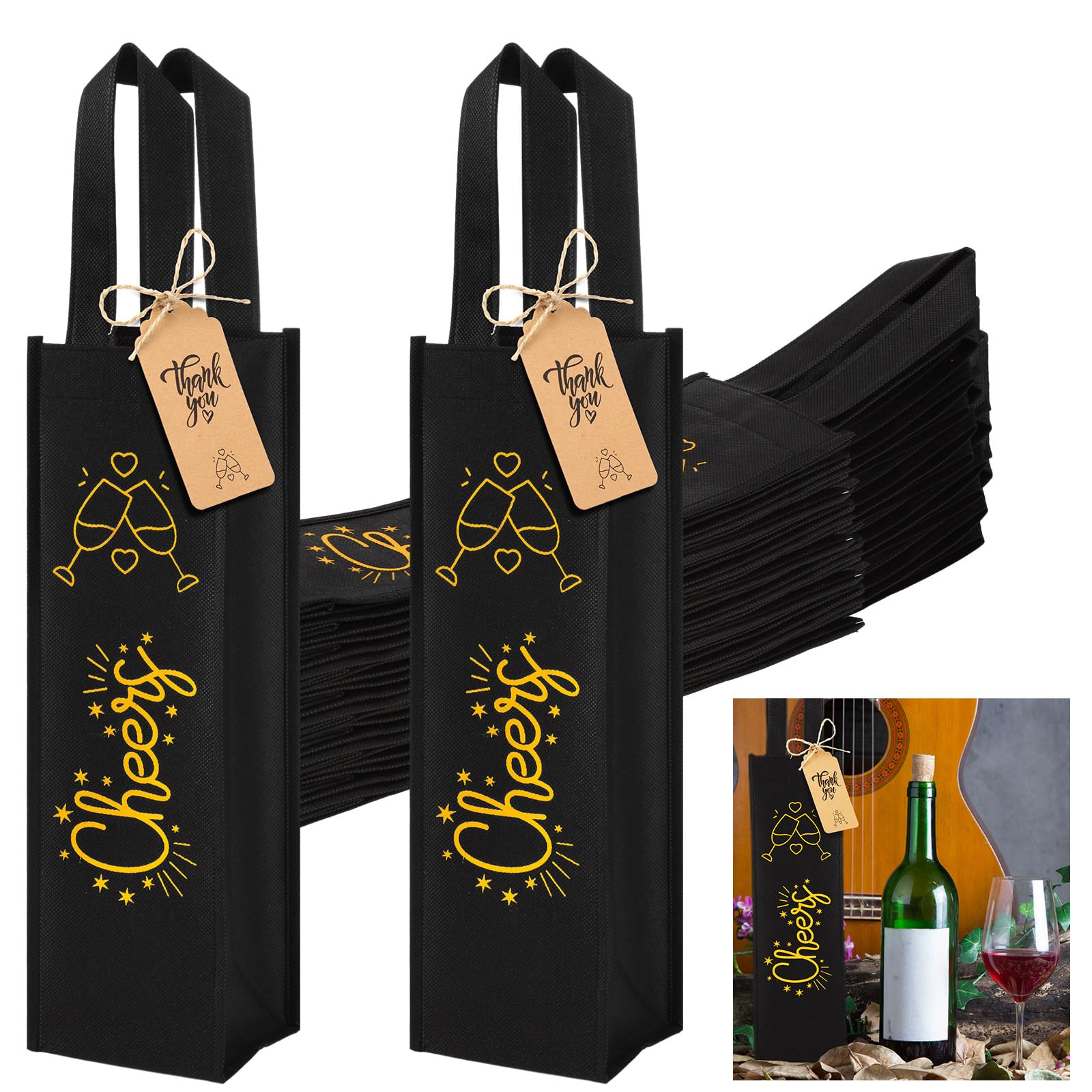 Abbylike bolsas regalo vino negro con asas para fiestas elegantes.