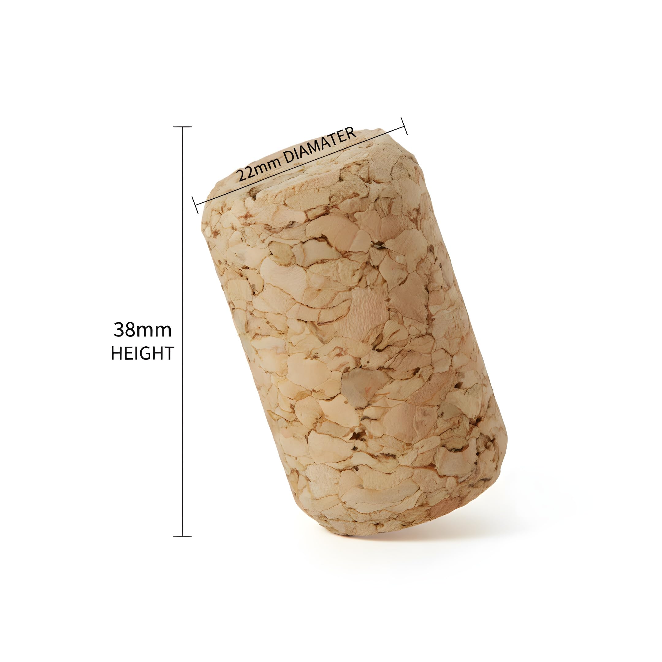 ABC Cork Co. medidas precisas 38 mm por 22 mm para cierres consistentes.