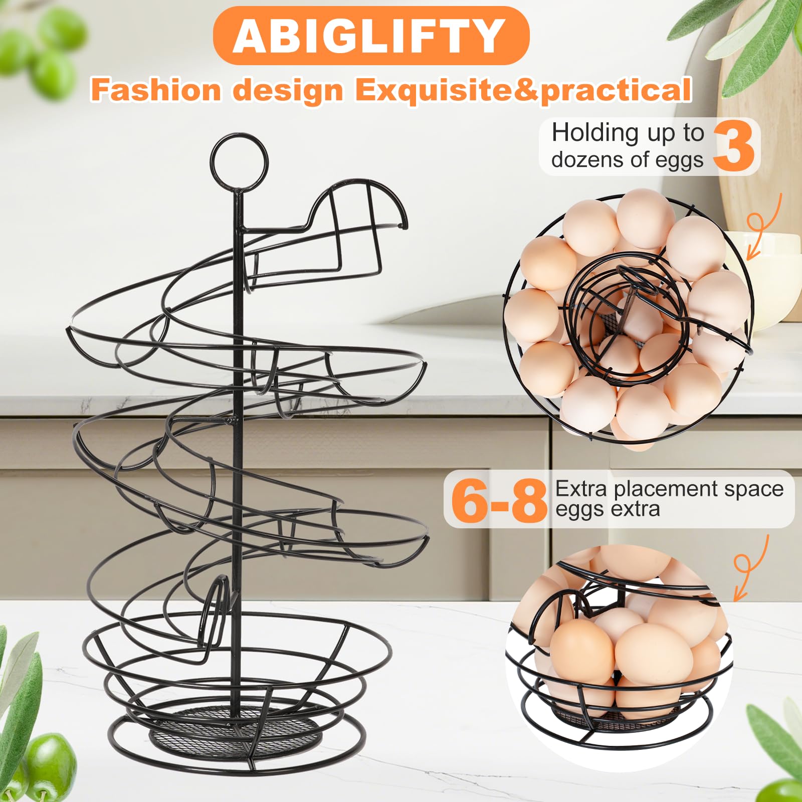 Abiglifty porta-huevos espiral con capacidad de 3 docenas, organización eficiente