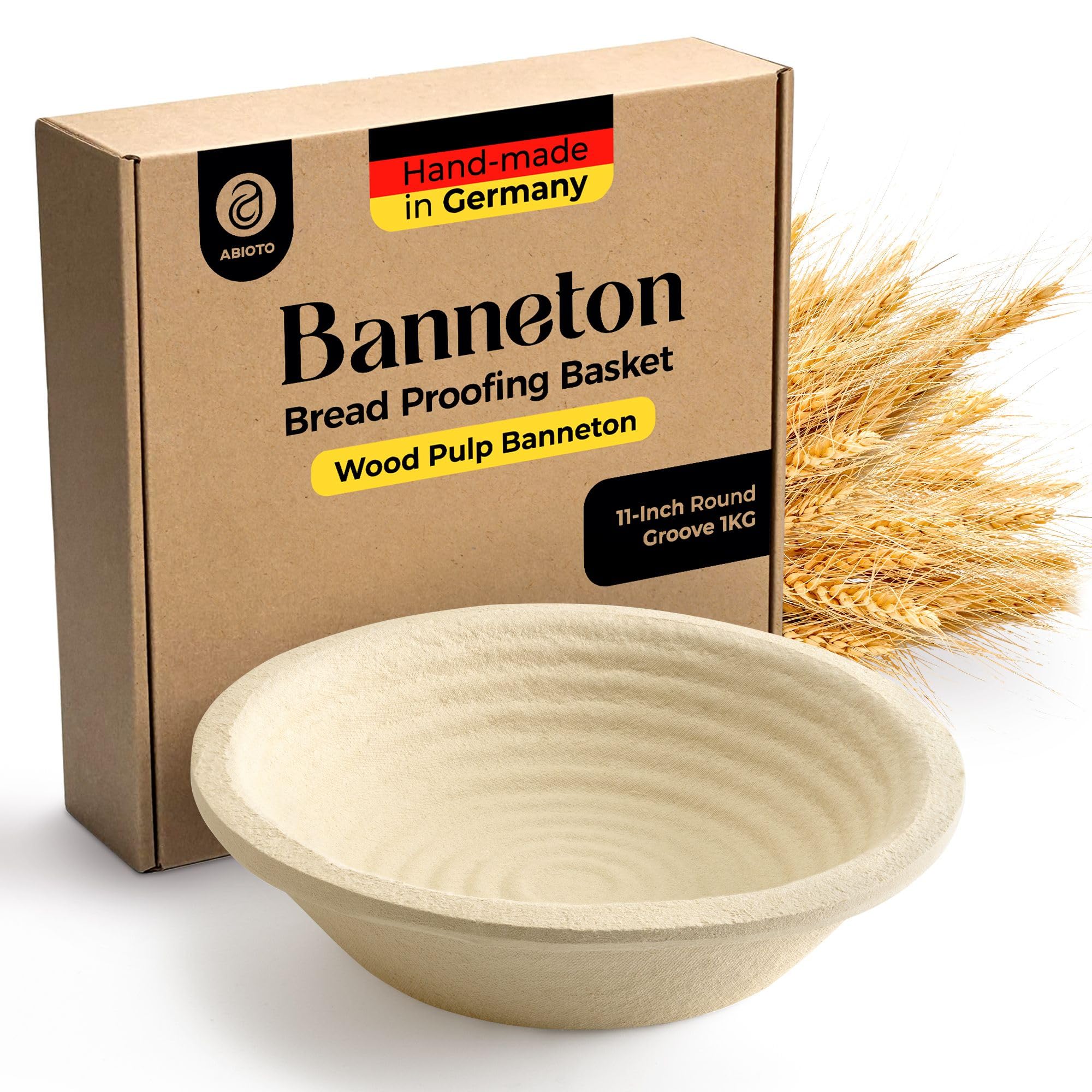 ABIOTO Banneton 11 pulgadas frente: desmolde suave y pan dorado