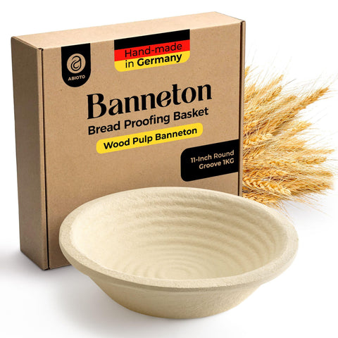 ABIOTO Banneton 11 pulgadas frente: desmolde suave y pan dorado