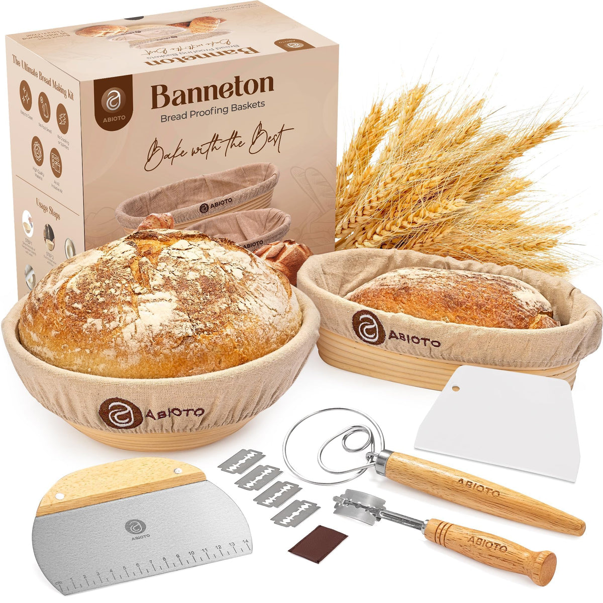 Kit ABIOTO con banneton redondo de 10 pulgadas para fermentación uniforme