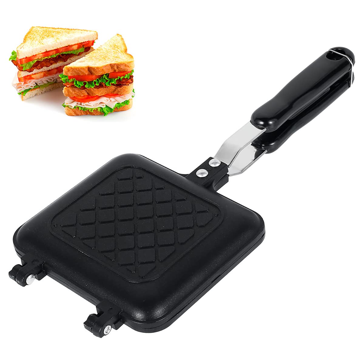 Abizarch Panini Press para camping, vista frontal, ideal para desayunos rápidos al aire libre.