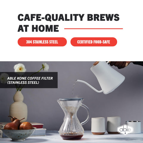 Able KONE, compatibilidad con Chemex para filtración sin papel.