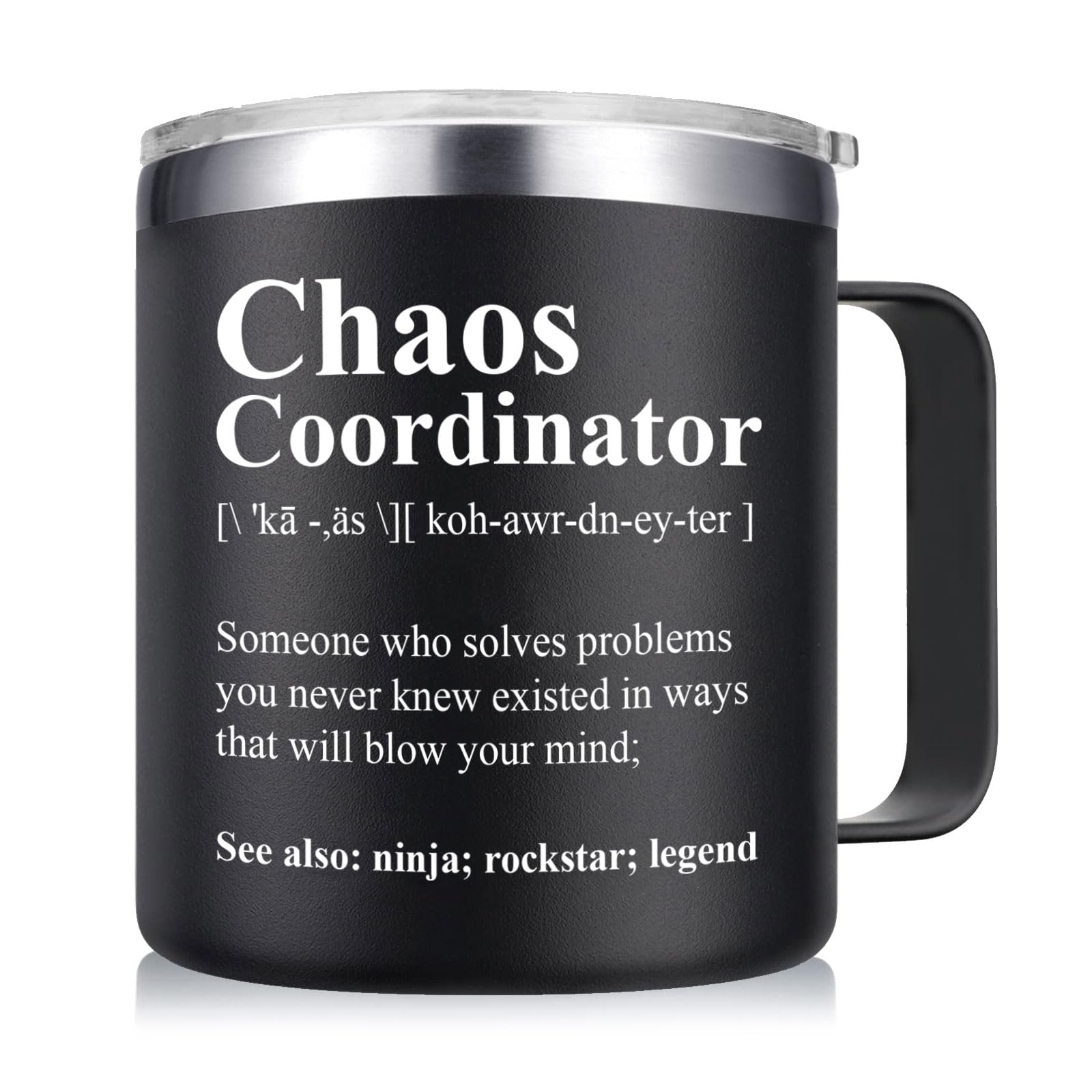 Abledn taza termica coordinadora del caos 14oz lista para café diario.