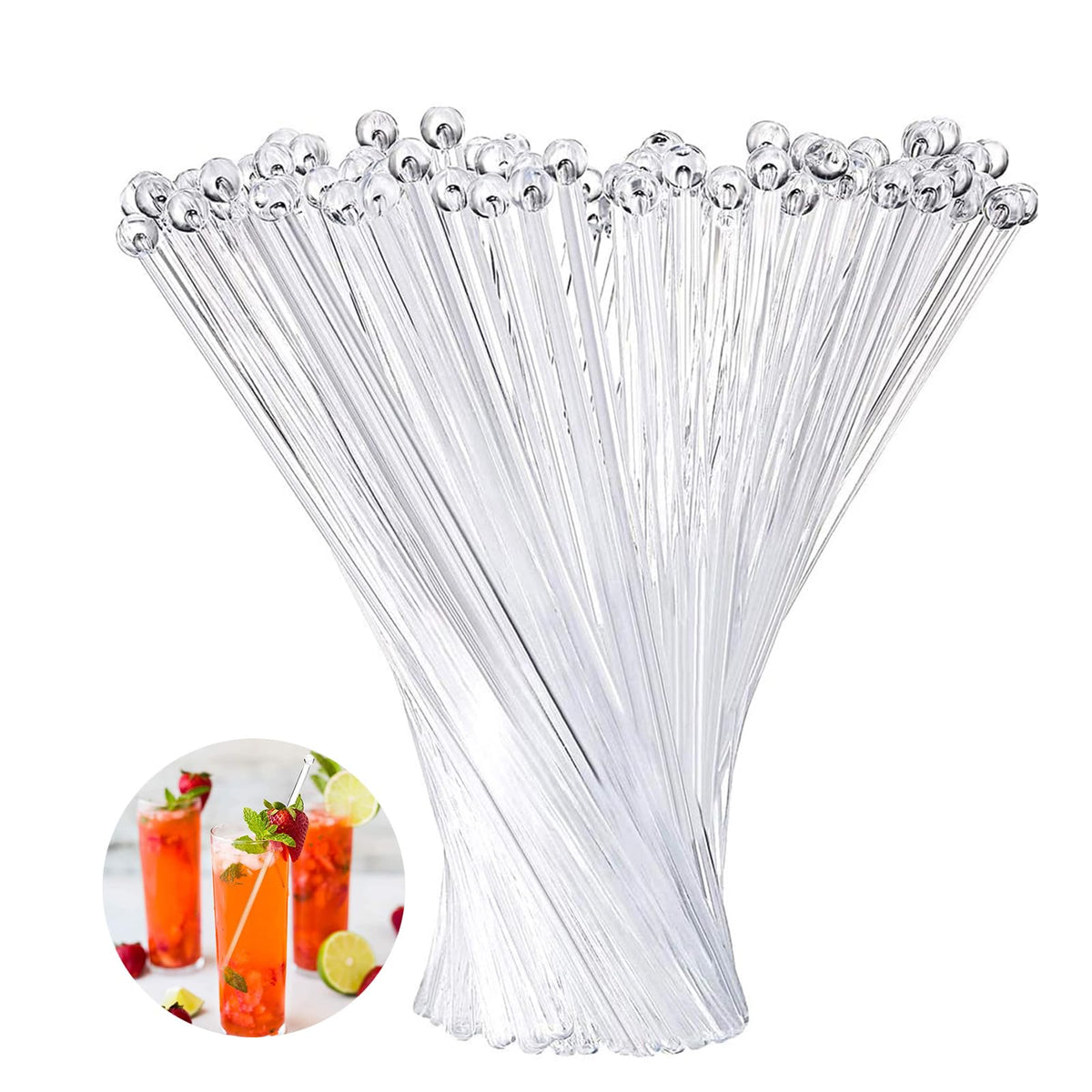 ABSOK palitos mezcladores cristal con bola superior, perfecto para mezclar café y cócteles.