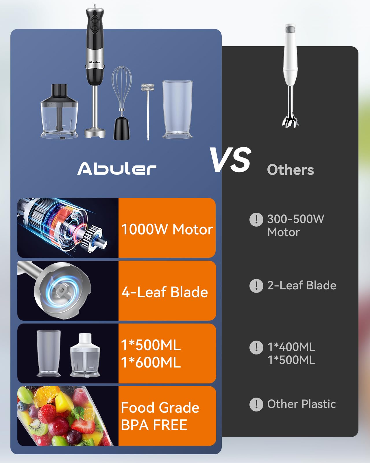 Abuler batidora 1000W con vaso de 600 ml para mezclar bebidas