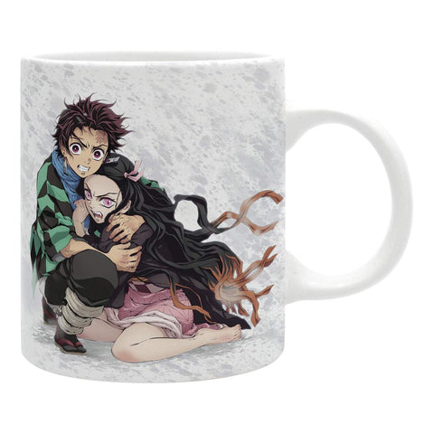 ABYSTYLE taza Cazadores de Demonios con Tanjiro y Nezuko en el frente, ideal para empezar el día.