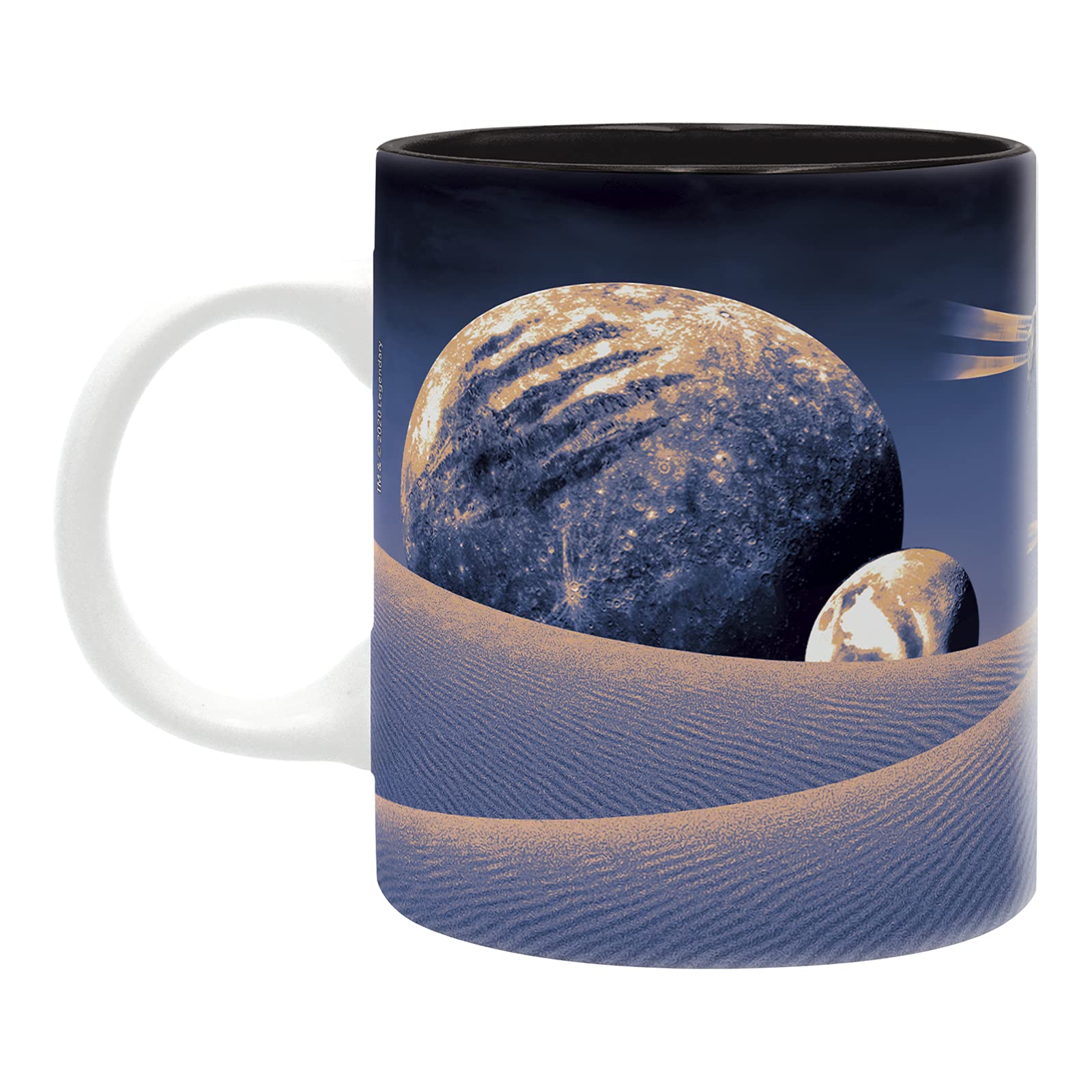 ABYSTYLE Dune mug detalle de arte, muestra a Paul y Chani para amantes del cine.