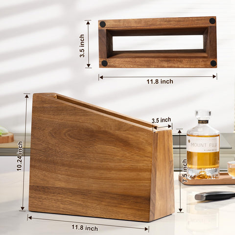 Acacomft bloque cuchillos magnetico XXXL, madera de acacia natural.