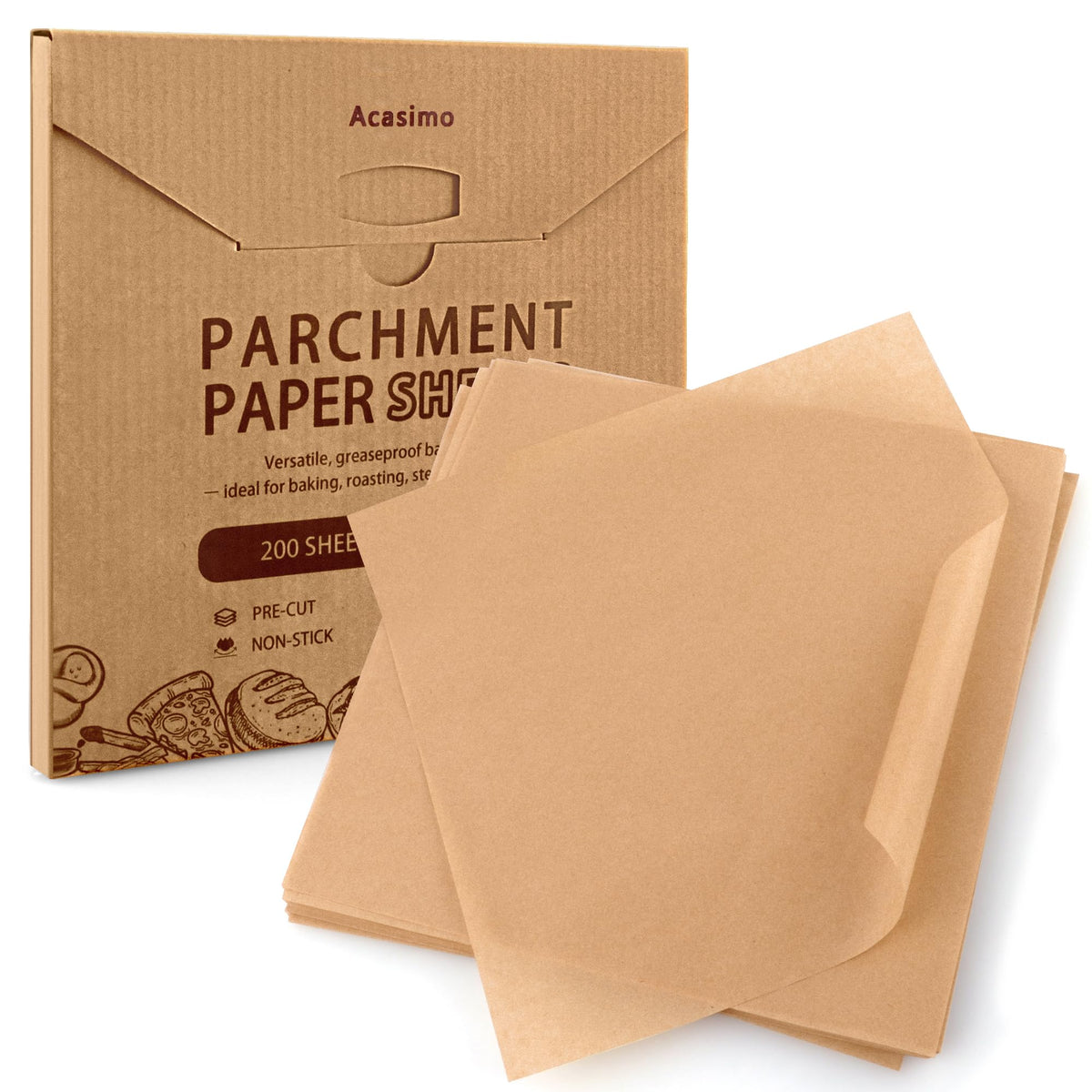 Acasimo papel parche 12x12, antiadherente para hornear sin pegar.