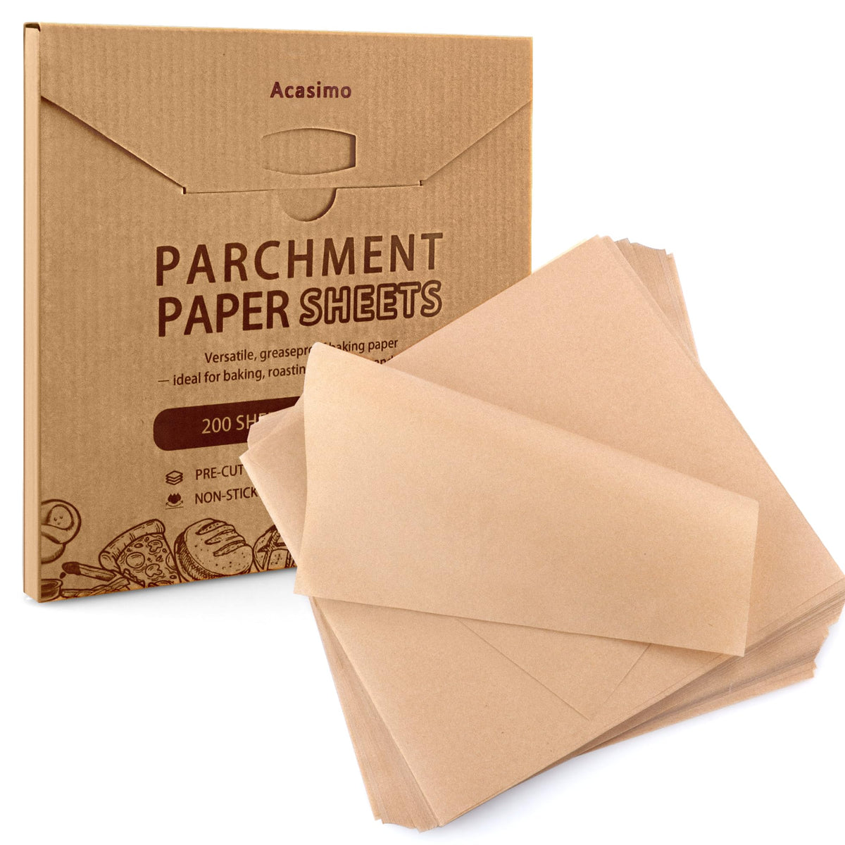 Acasimo papel pergamino 10x10, formato cuadrado, antiadherente para hornear con limpieza rápida