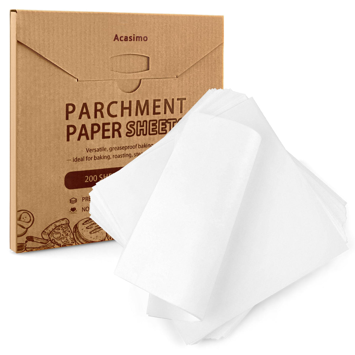 Acasimo papel pergamino cuadrado 9x9, superficie antiadherente para hornear sin pegar.