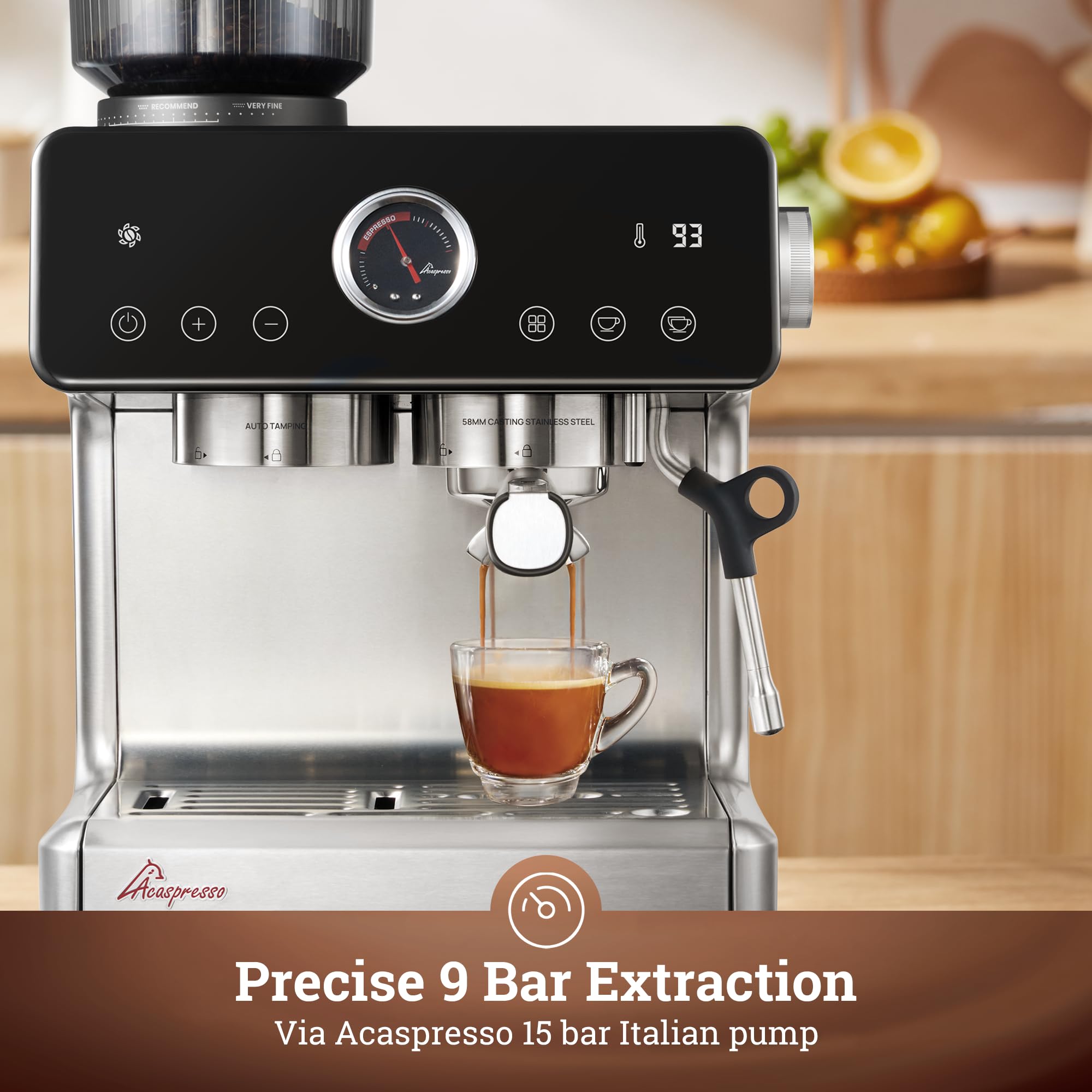 Acaspresso control-temperatura-pid mantiene el agua a 93°C para una extracción estable