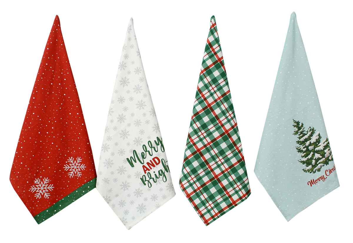 Toallas ACCENTHOME con diseño navideño, conjunto de 4, para secar vajilla.