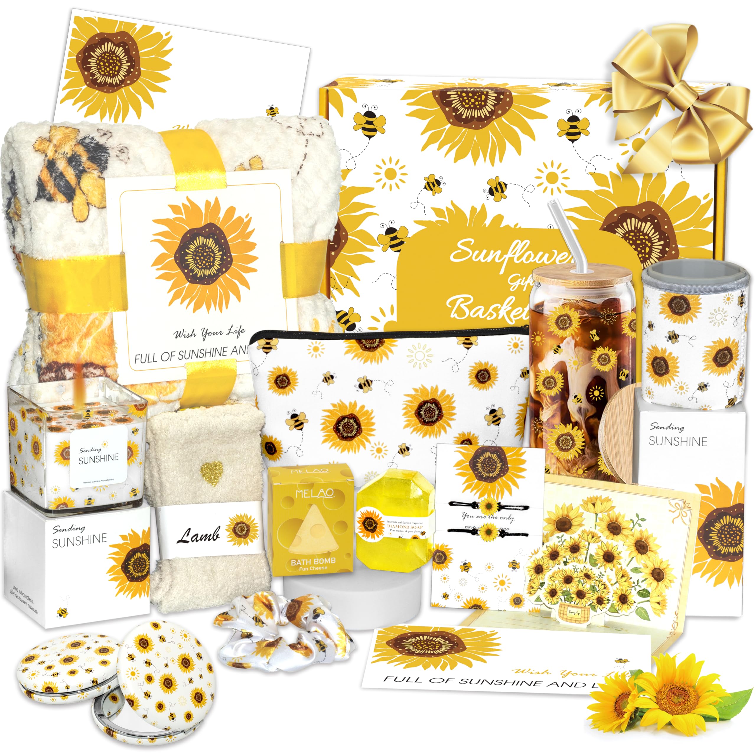 Cesta regalo girasol de Acessorz, presentación primaveral para sorprender en cumpleaños
