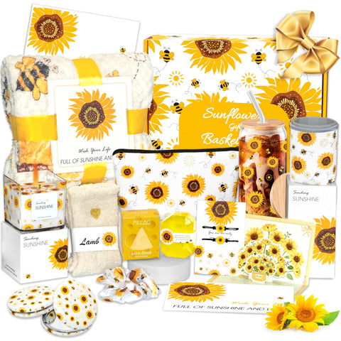 Cesta regalo girasol de Acessorz, presentación primaveral para sorprender en cumpleaños