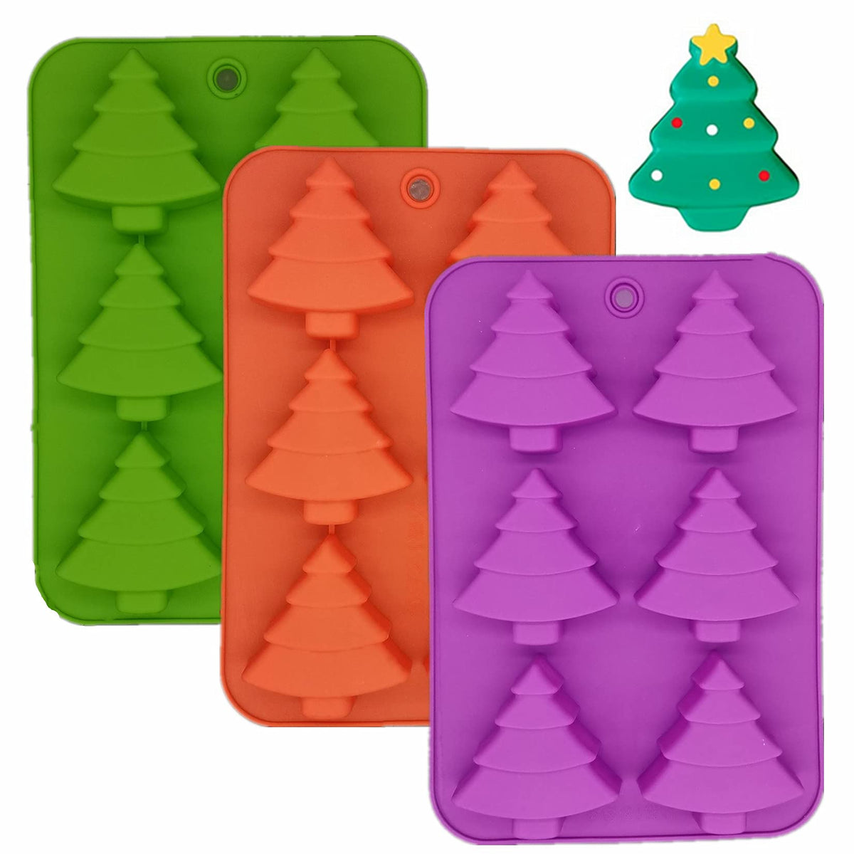 Accfore moldes silicona árbol Navidad, 6 cavidades, desmolde fácil para galletas y gelatinas