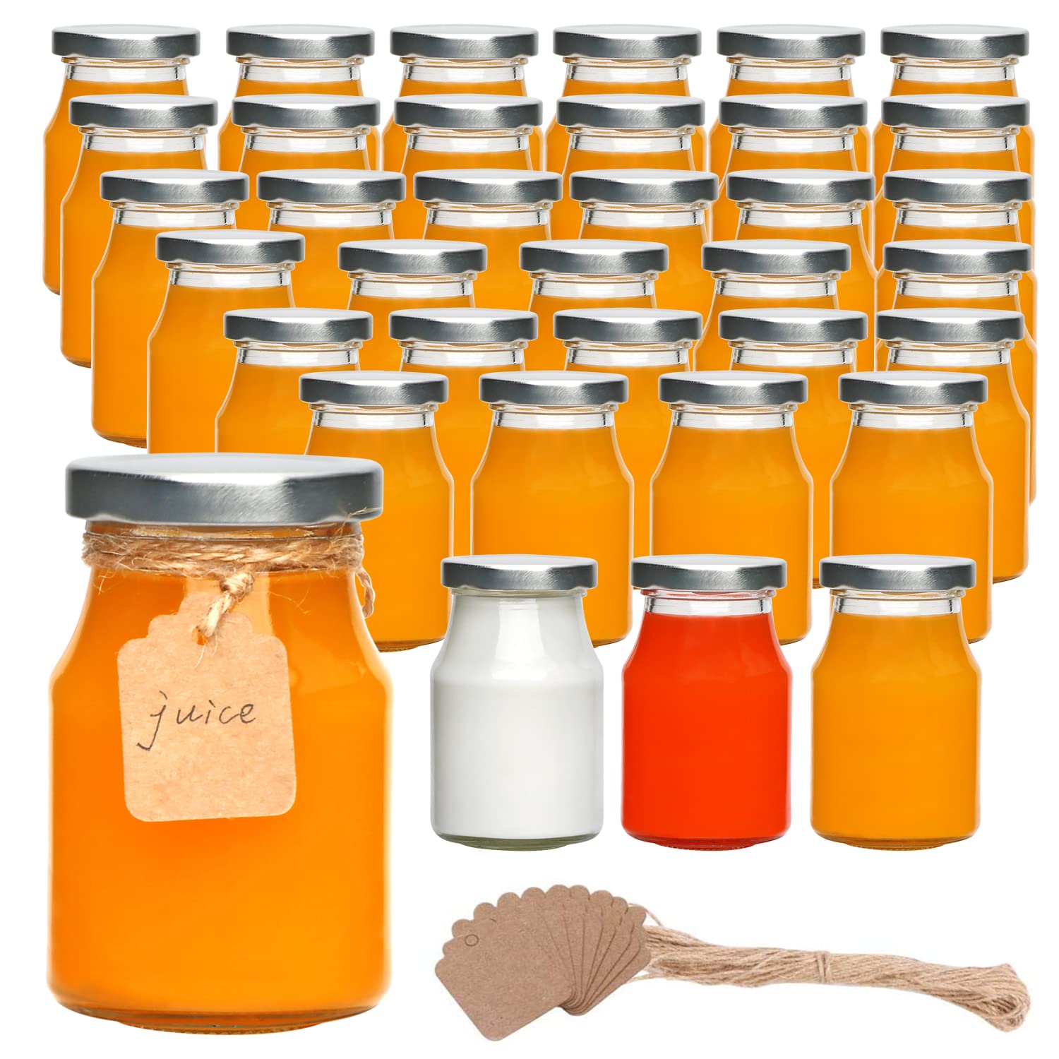 Botella de vidrio Accguan 200 ml con tapa plateada, ideal para leche o postres