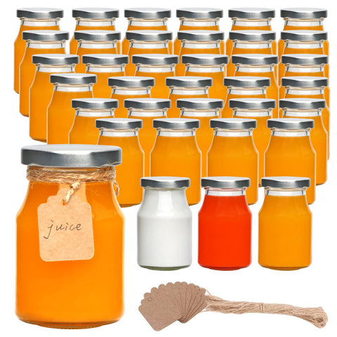 Botella de vidrio Accguan 200 ml con tapa plateada, ideal para leche o postres