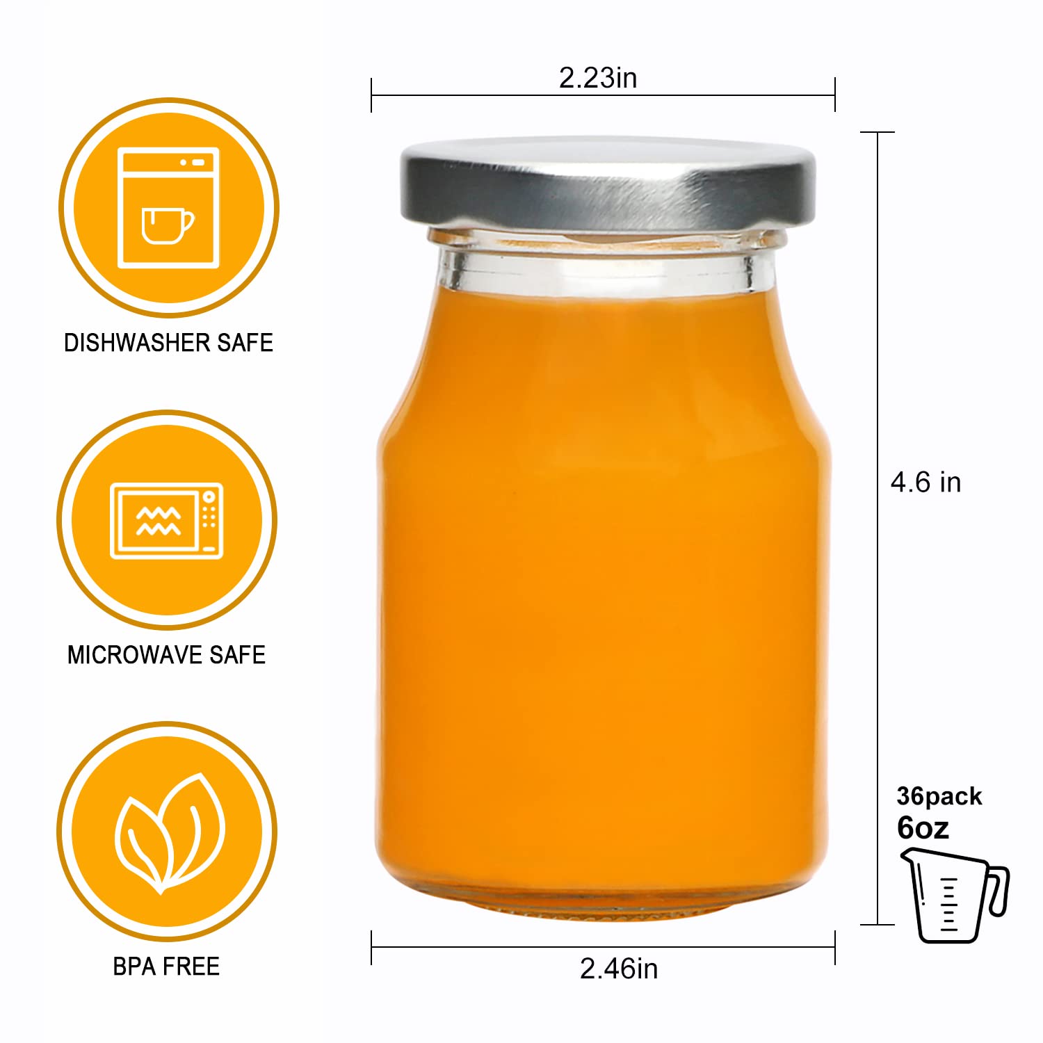 Botella de vidrio Accguan 200 ml para zumos y miel con tapa plateada