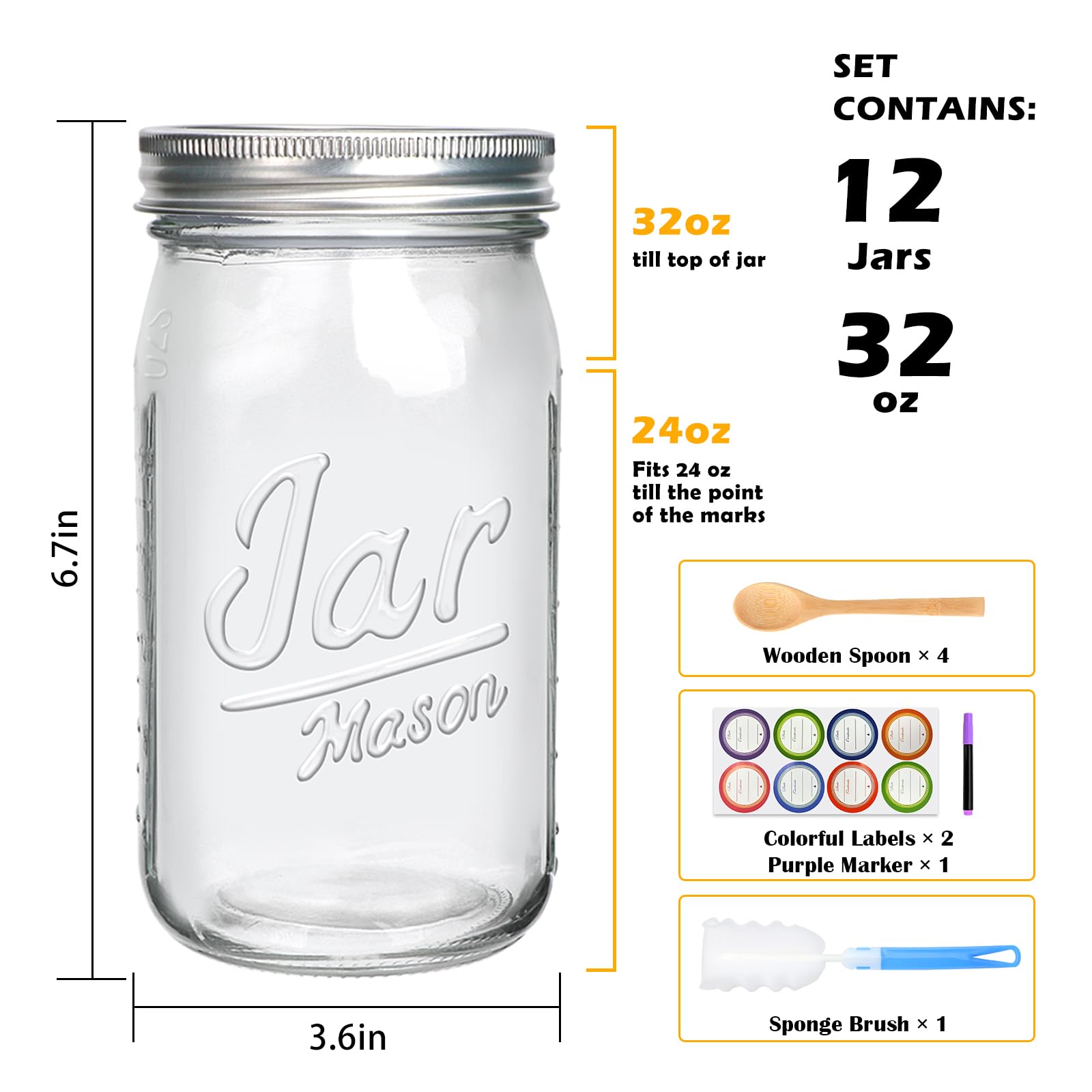 Frascos Accguan Mason de 32 oz, boca ancha para llenado y limpieza
