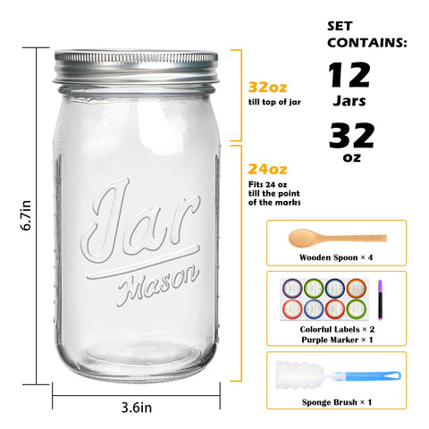 Frascos Accguan Mason de 32 oz, boca ancha para llenado y limpieza