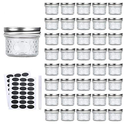Accguan tarro Mason mini 4oz con tapa plata, ideal para mermelada casera.