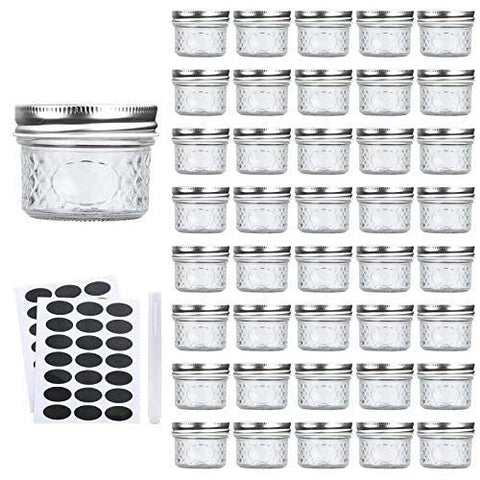 Accguan tarro Mason mini 4oz con tapa plata, ideal para mermelada casera.