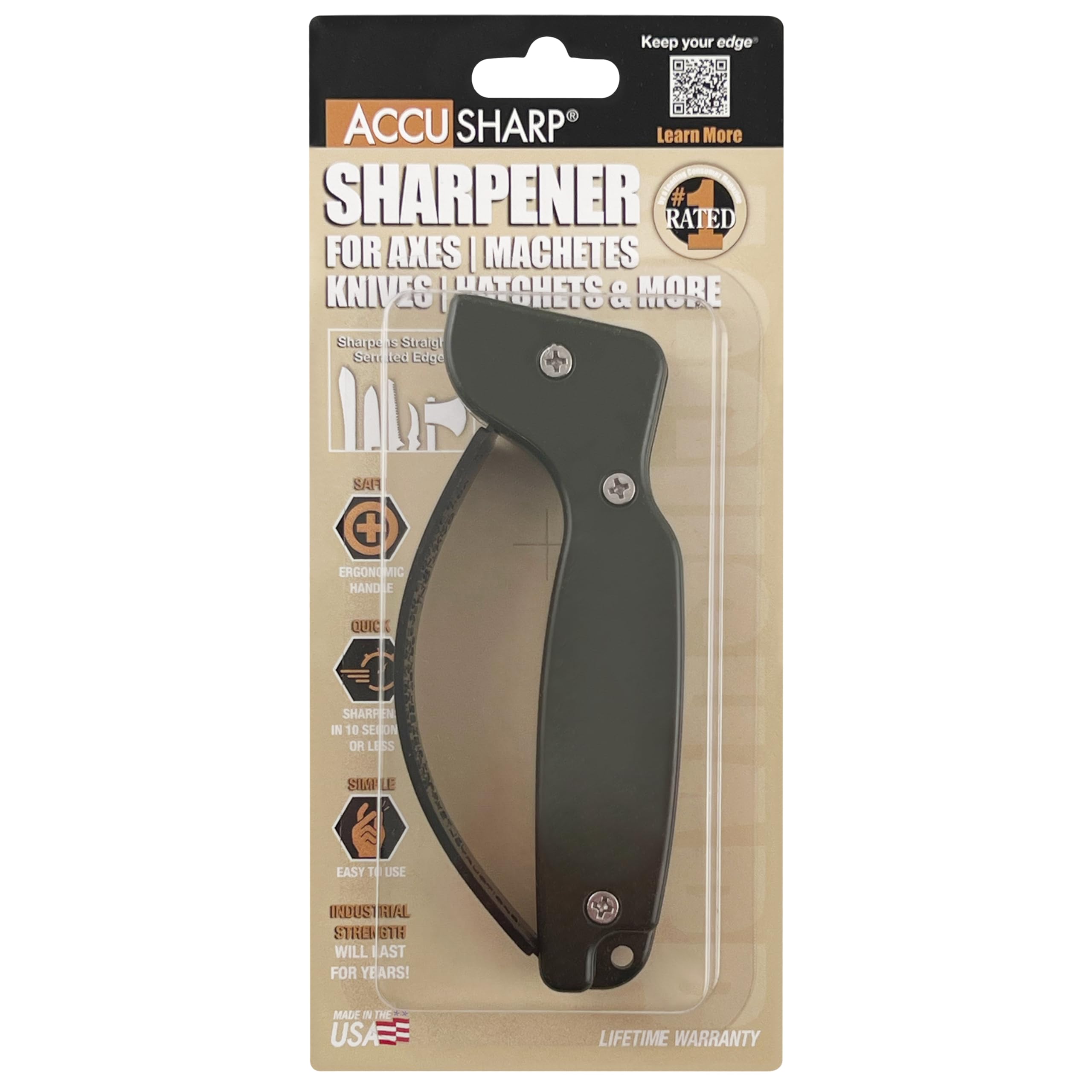 AccuSharp afilador para cuchillos rectos y serrados, facil de usar.