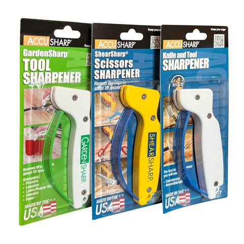 AccuSharp afila herramientas de jardín para tareas de poda eficientes.