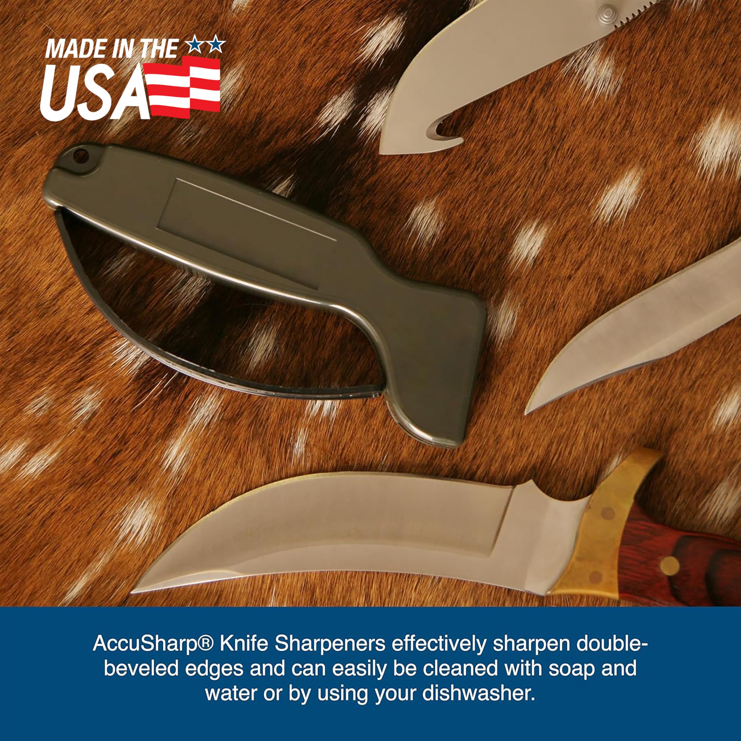 AccuSharp mango ergonomico para uso ambidextro y seguridad.