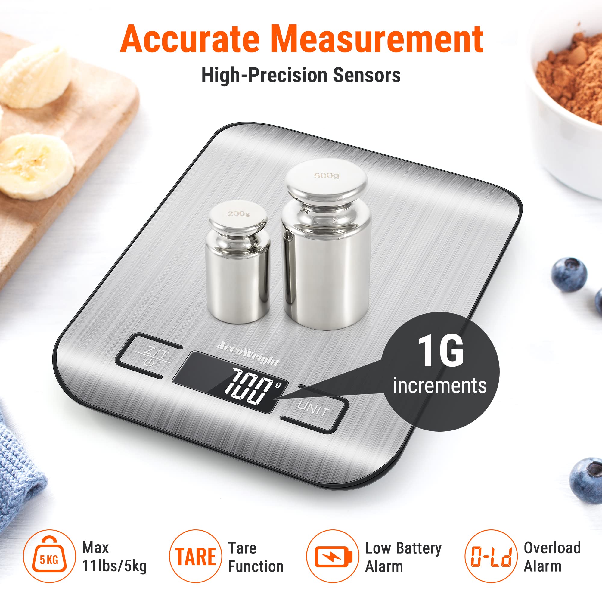 AccuWeight 211: pantalla LCD nítida para medidas precisas al cocinar.