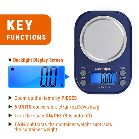 AccuWeight Balanza Digital Pantalla Iluminada: legible en poca luz para cocina y joyería