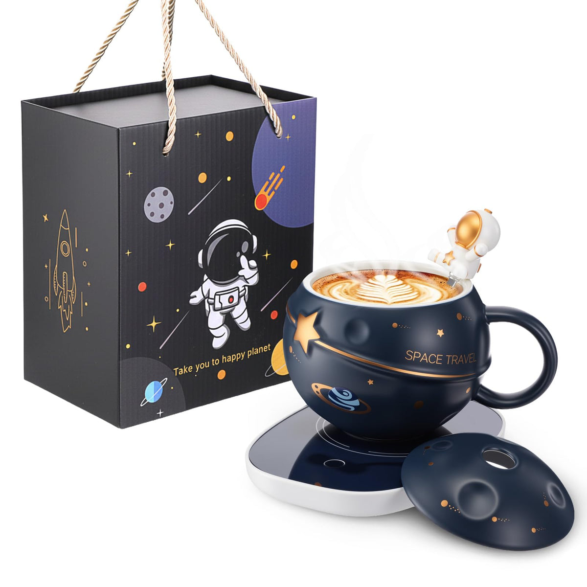 Acellegic taza astronauta con calentador, ideal para casa u oficina.