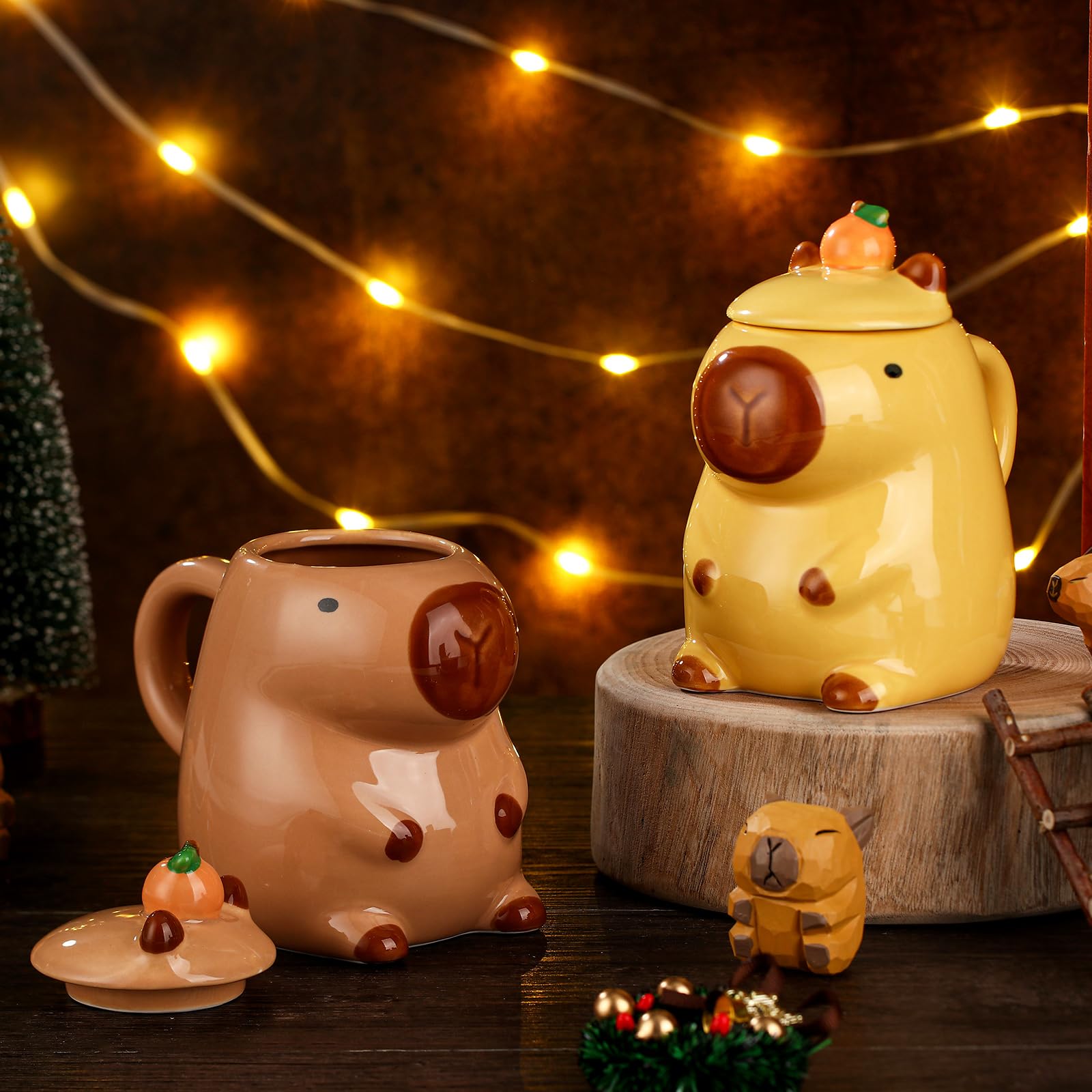 Capibara Acellegic: cerámica en dos colores con tapa, ideal para bebidas calientes.