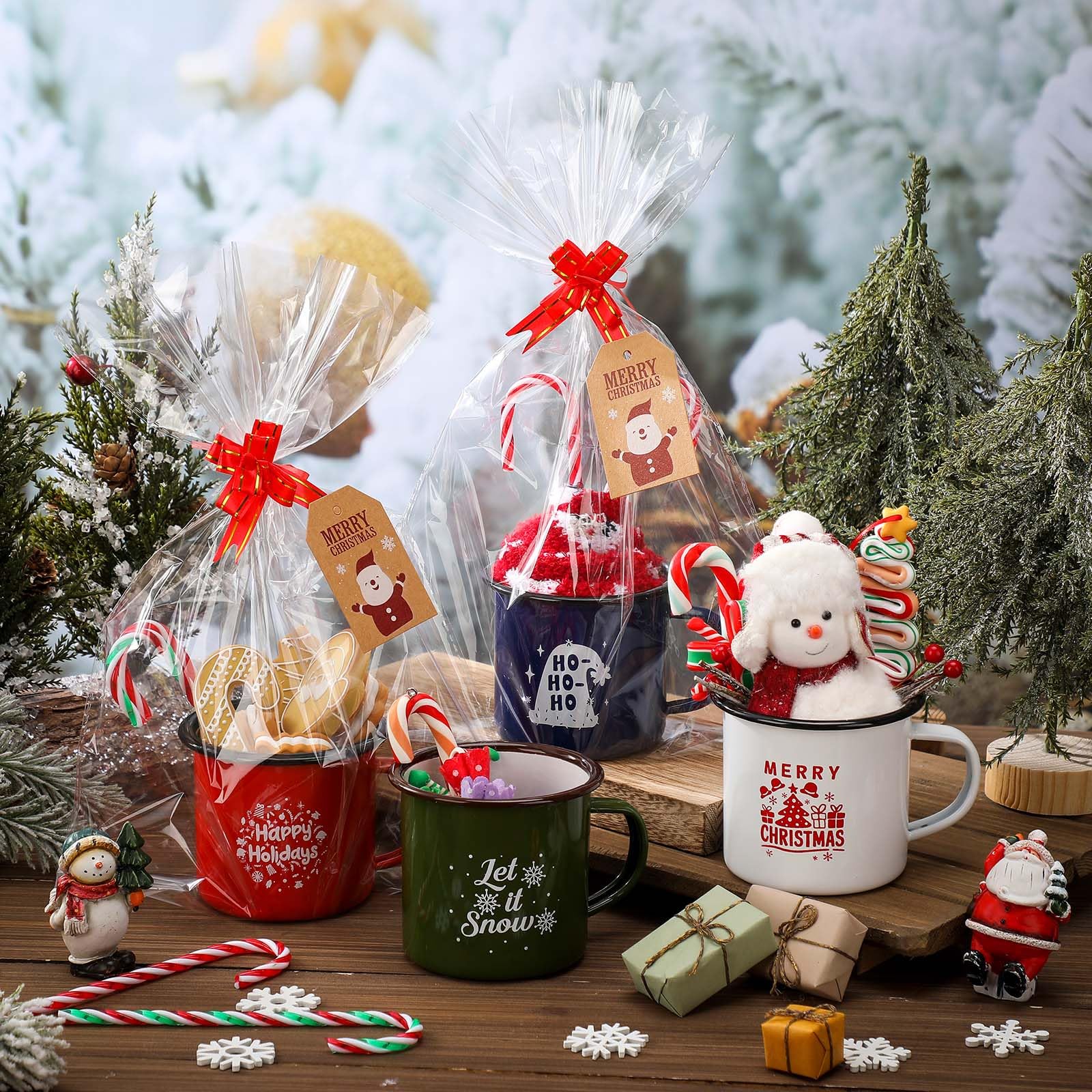 Presentación de regalo Acellegic: envoltorios, lazos y etiquetas para tazas.