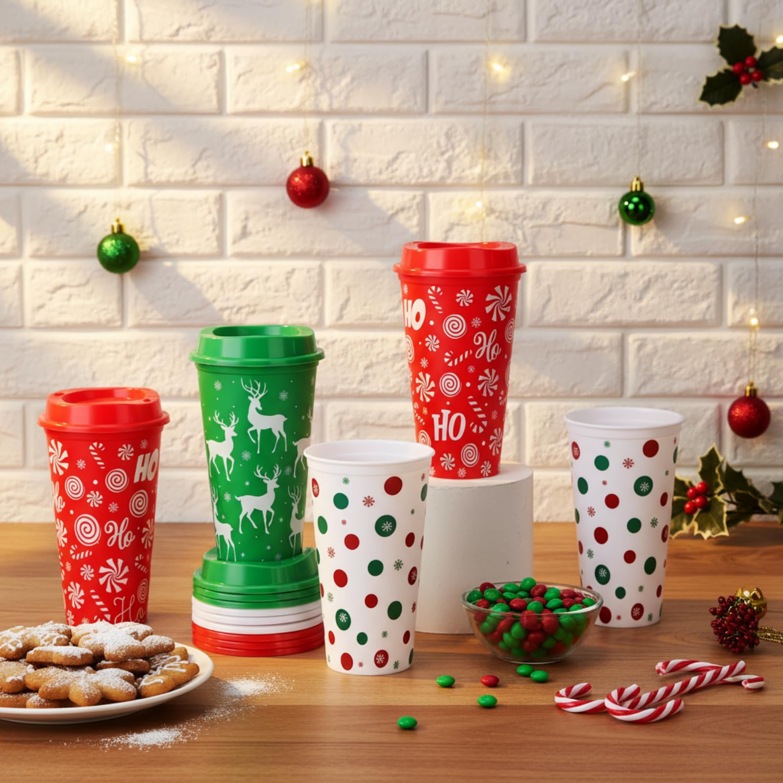Taza navideña Acellegic con reno y copos de nieve